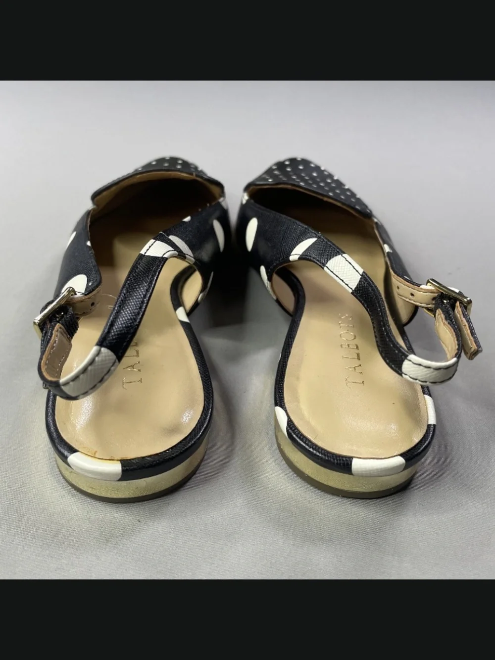 NEW Talbots Shoes Womens 6.5 black white poppy dot leather slingback loafer